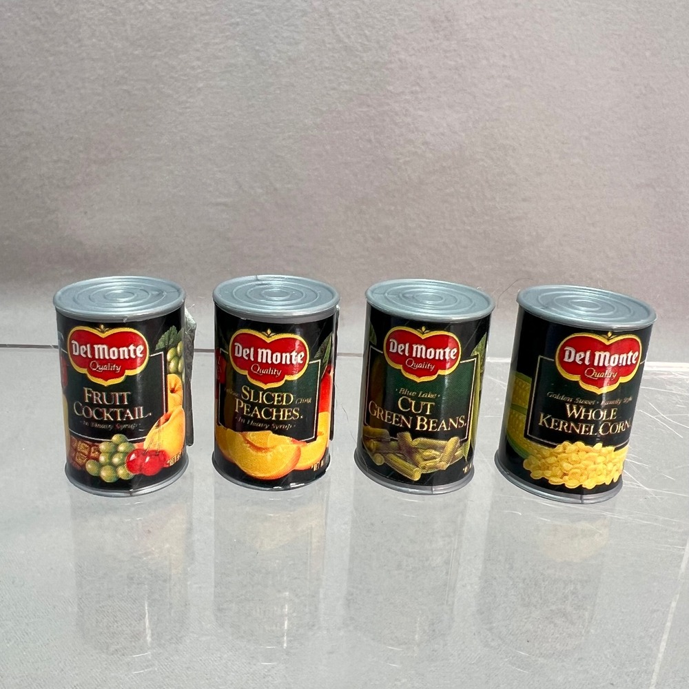 VTG Kichen Littles BARBIE Miniature Doll Food Del Monte Canned Fruit & Veggies